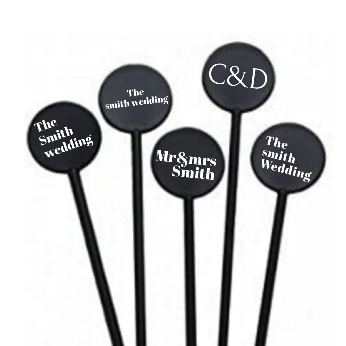 Black personalised cocktail stirrers