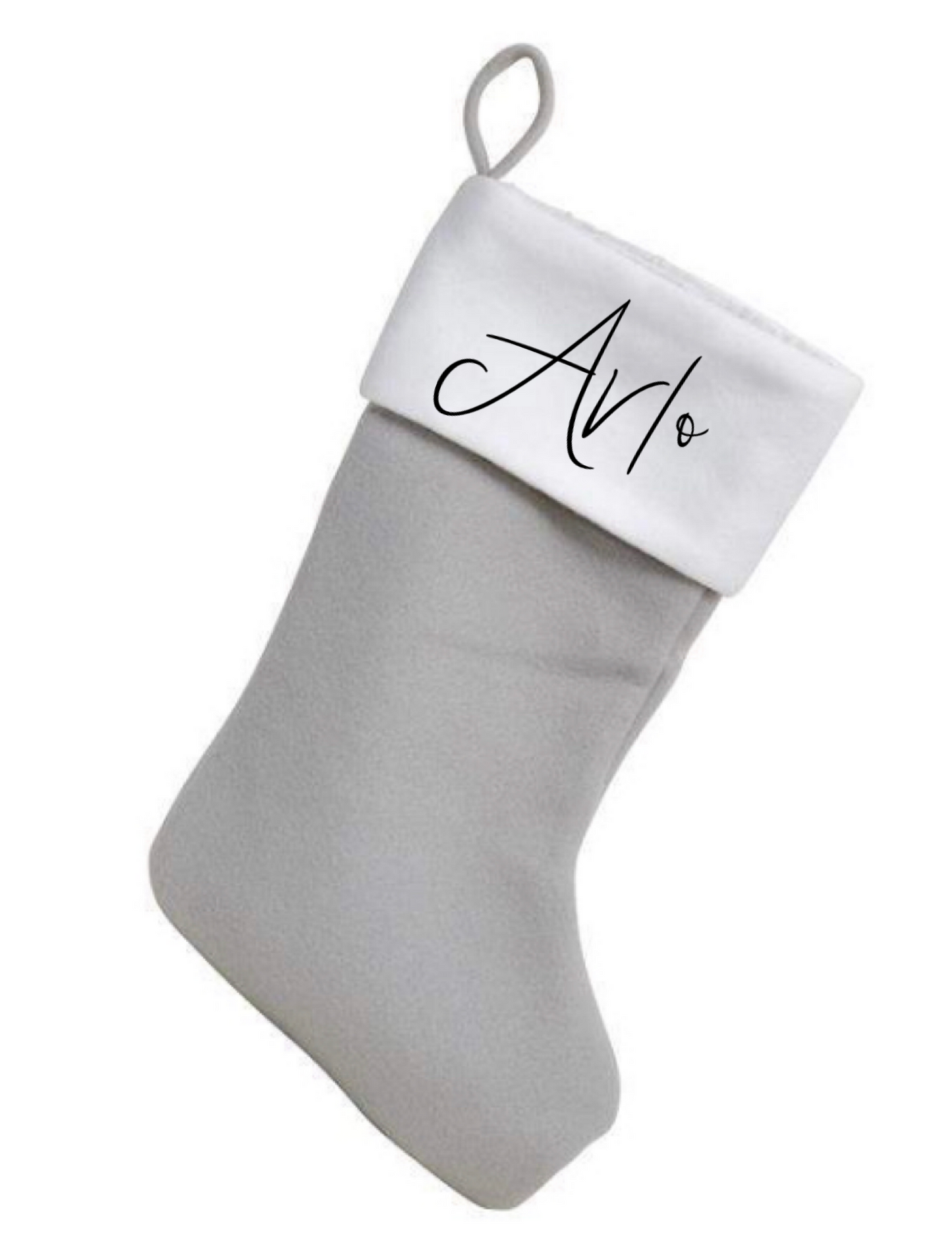 Grey and white personalised Christmas stocking