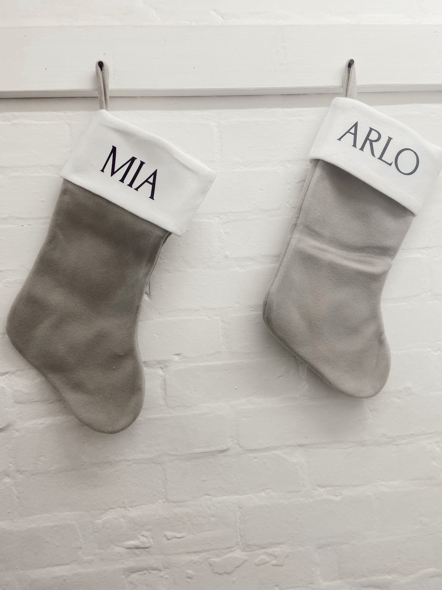 Grey and white personalised Christmas stocking