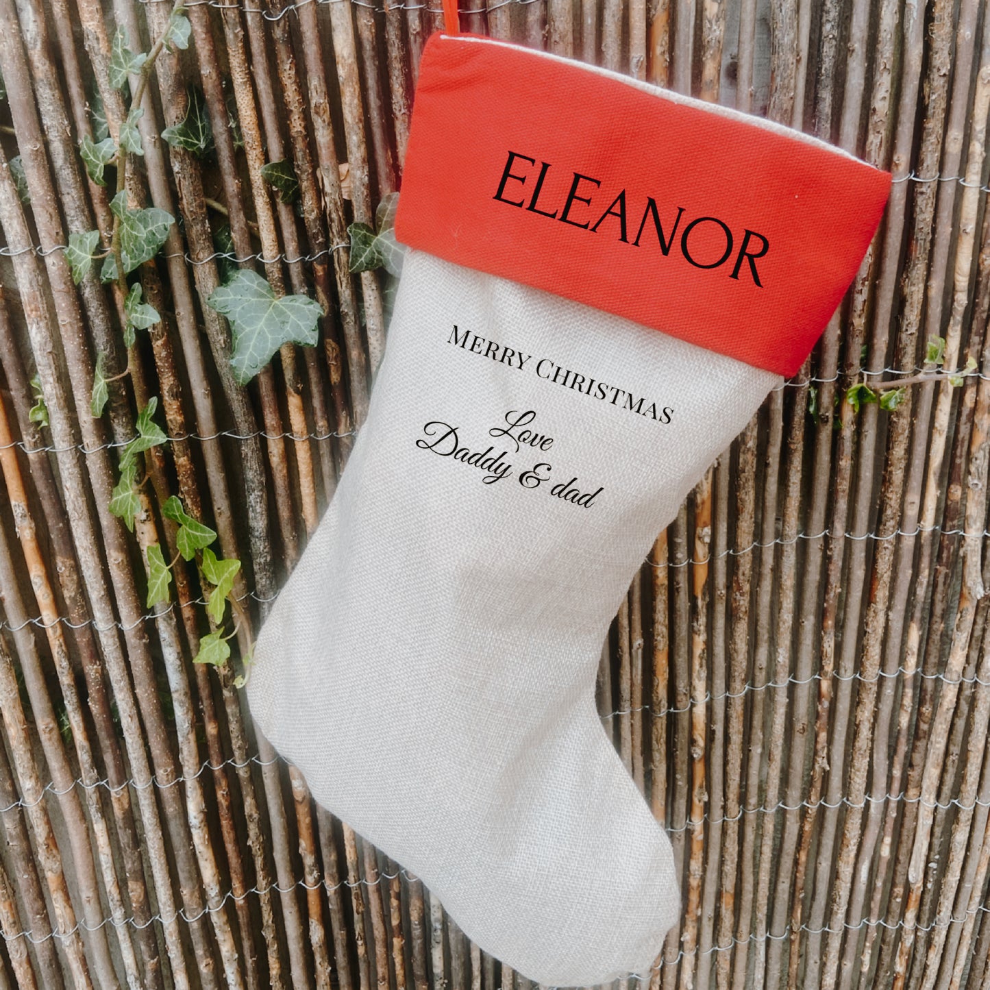 Traditional red and jute look stocking