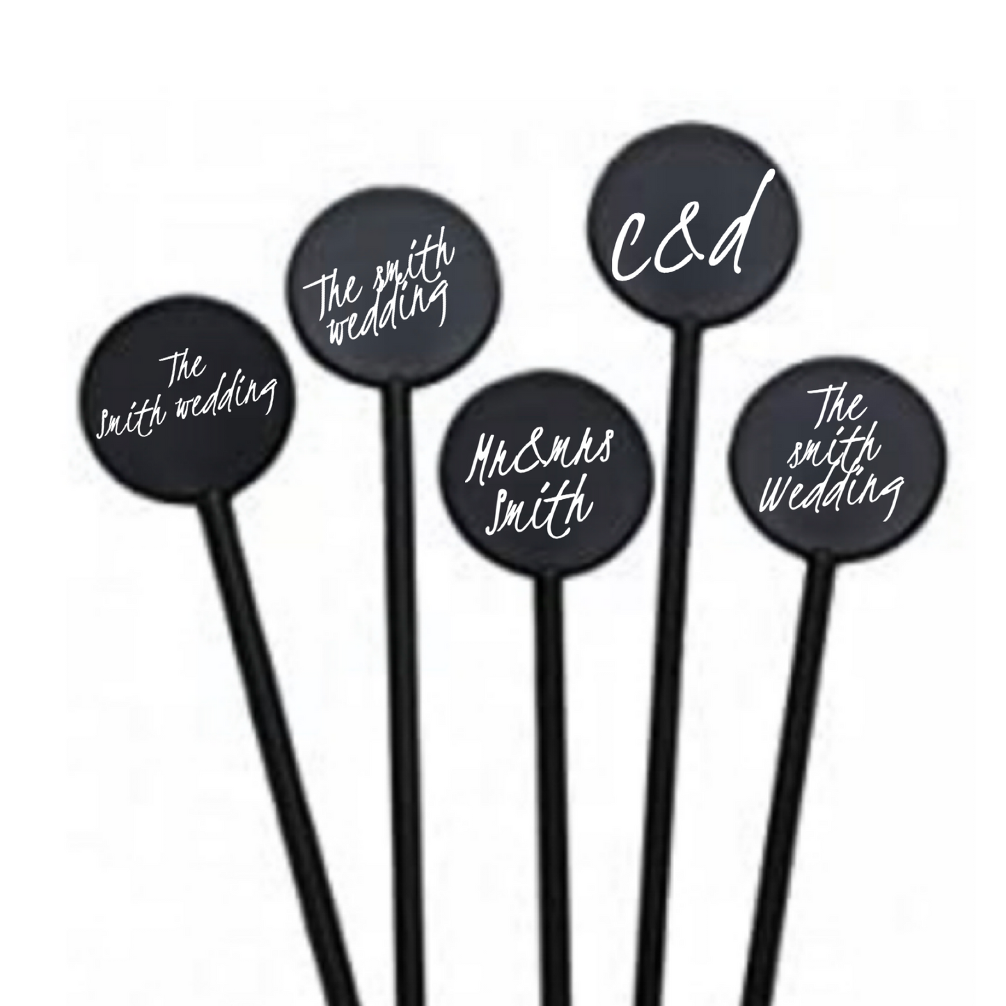Black personalised cocktail stirrers