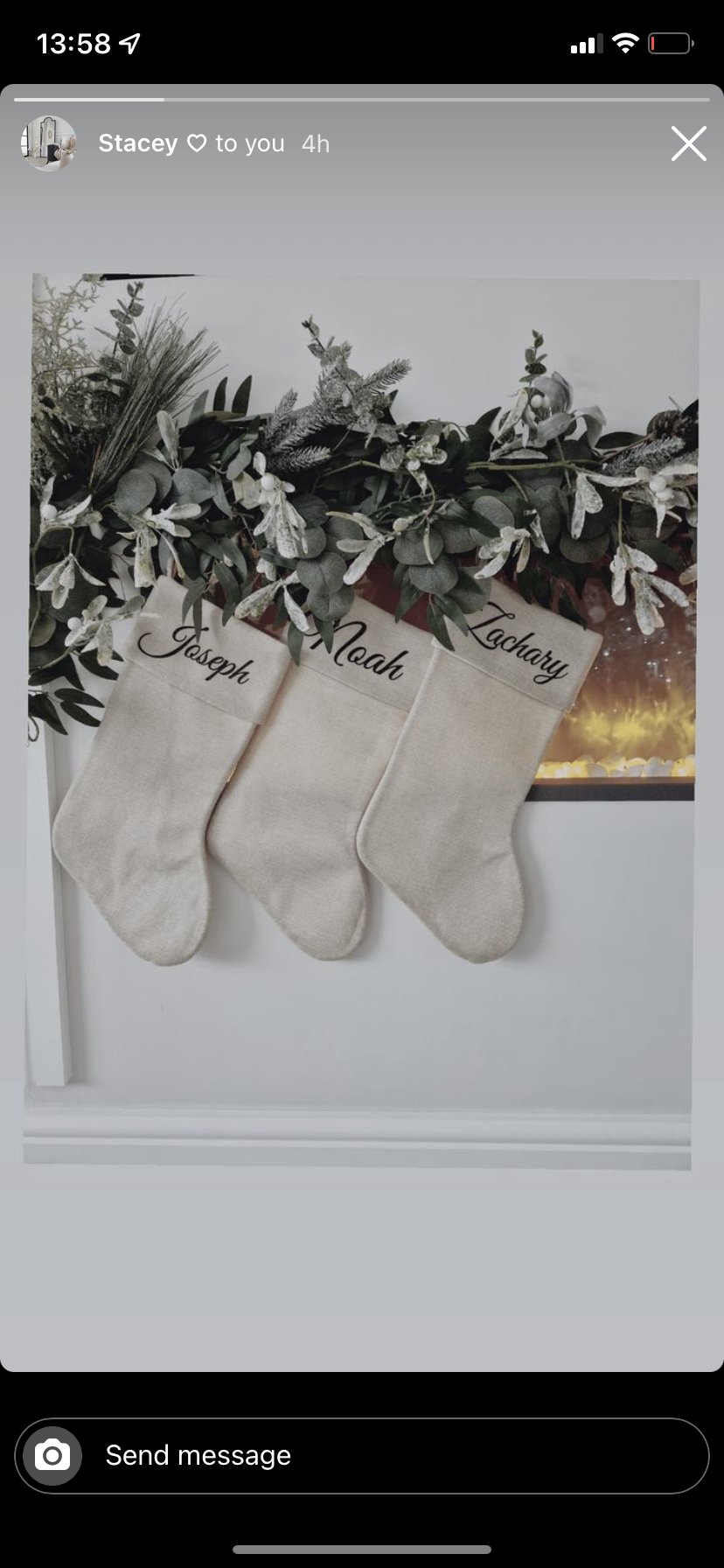 Grey and white personalised Christmas stocking