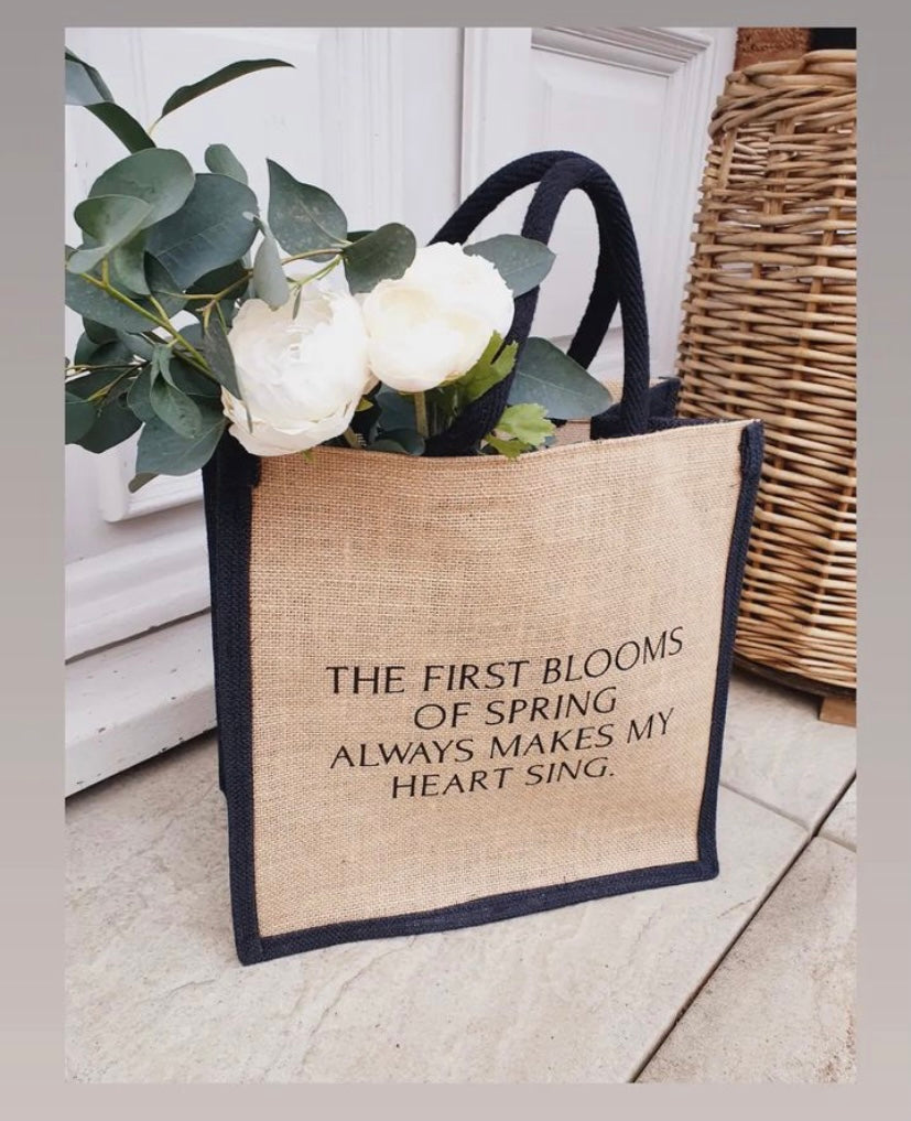 The first blooms of spring - jute bag