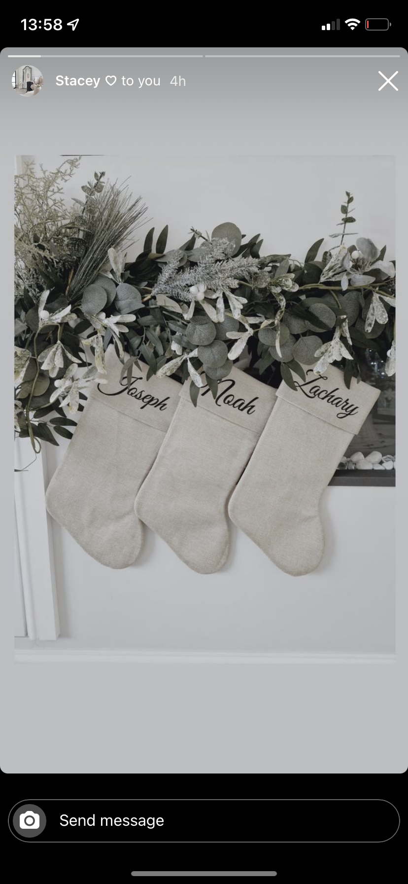 Grey and white personalised Christmas stocking